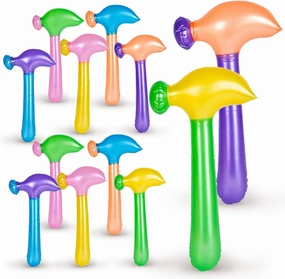 Multi-Colored Inflatable Hammer - 12 Pack - Assorted Neon Mallets - Perfect for Backdrops, Decor, School Activities, Festivals, Party Favors, Pool and Bathtub Toys- 14 Inch