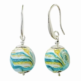 Multicolor Murano Style Glass Earrings (Blue White Silver Gold), Murano Inspired Jewelry, Elegant Drop Dangle Earrings for Women