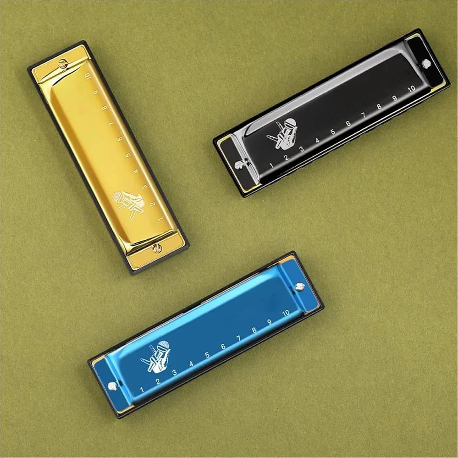 Music Lovers Diatonic Blues Harmonica Key Of C 10 Holes Standard H(Gold)
