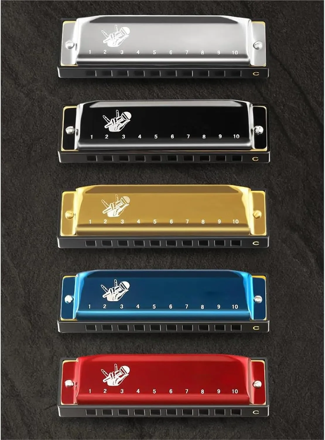 Music Lovers Diatonic Blues Harmonica Key Of C 10 Holes Standard H(Gold)