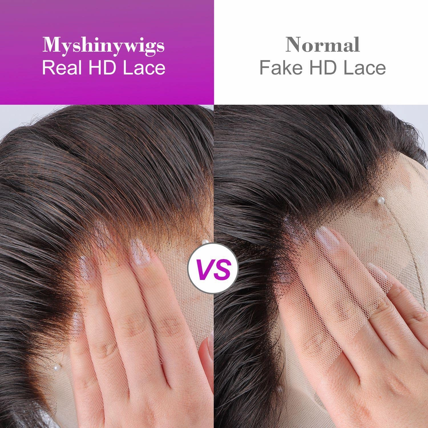 MY SHINY WIGS Clear HD Lace Frontal 13x4 Body Wave Swiss Lace Bleach Knots Closure Virgin Human Hair Pre Plucked With Baby Hair Undetectable & Invisible 16 Inch