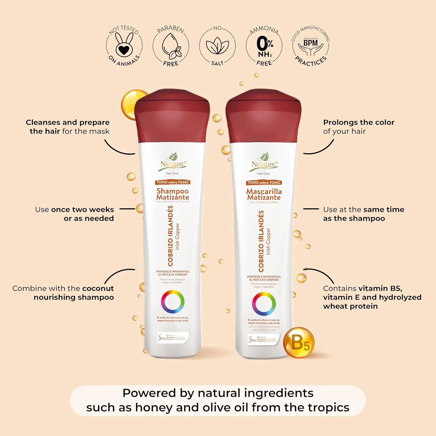 naissant Irish Copper Hair Toning Mask | Color Depositing | Moisturize, Refresh & Neutralize Brassy Tones | Paraben, Ammonia & Sulfate Free | Pro-Vitamin B5, Olive Oil & Honey (Cobrizo) 10.1 Fl Oz