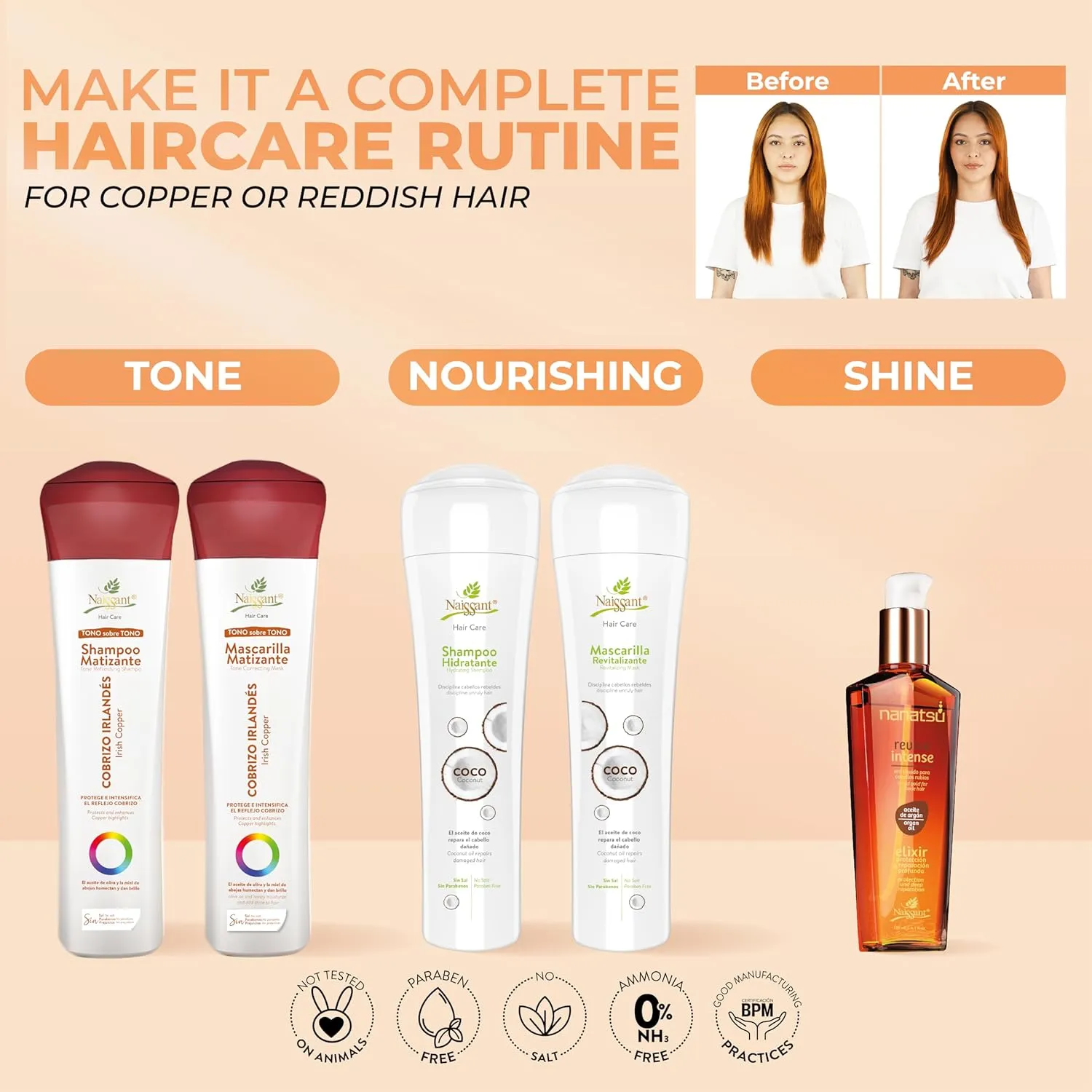 naissant Irish Copper Hair Toning Mask | Color Depositing | Moisturize, Refresh & Neutralize Brassy Tones | Paraben, Ammonia & Sulfate Free | Pro-Vitamin B5, Olive Oil & Honey (Cobrizo) 10.1 Fl Oz