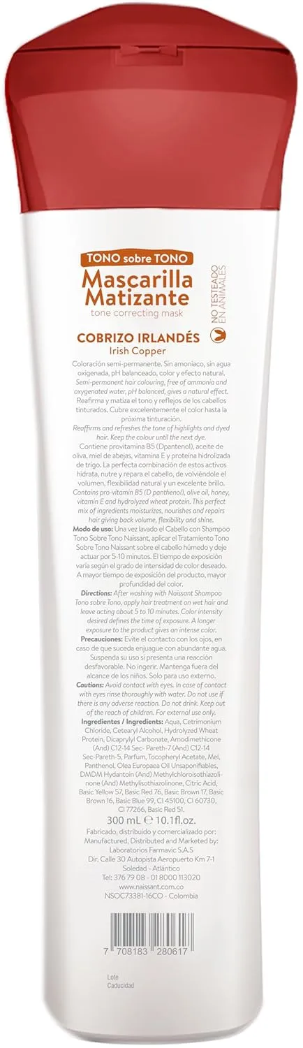 naissant Irish Copper Hair Toning Mask | Color Depositing | Moisturize, Refresh & Neutralize Brassy Tones | Paraben, Ammonia & Sulfate Free | Pro-Vitamin B5, Olive Oil & Honey (Cobrizo) 10.1 Fl Oz