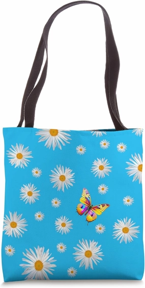 Naive Happy Daisies and a Butterfly Shapes Mania Tote Bag