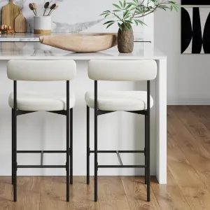 Nathan James Dahlia Counter Height Chair, Boucle Upholstered Modern Barstool with Back, Mid-Century Metal Legs and Padded Cushion for Kitchen, Island and Bars, Light Cream Boucle/Black, Set of 2