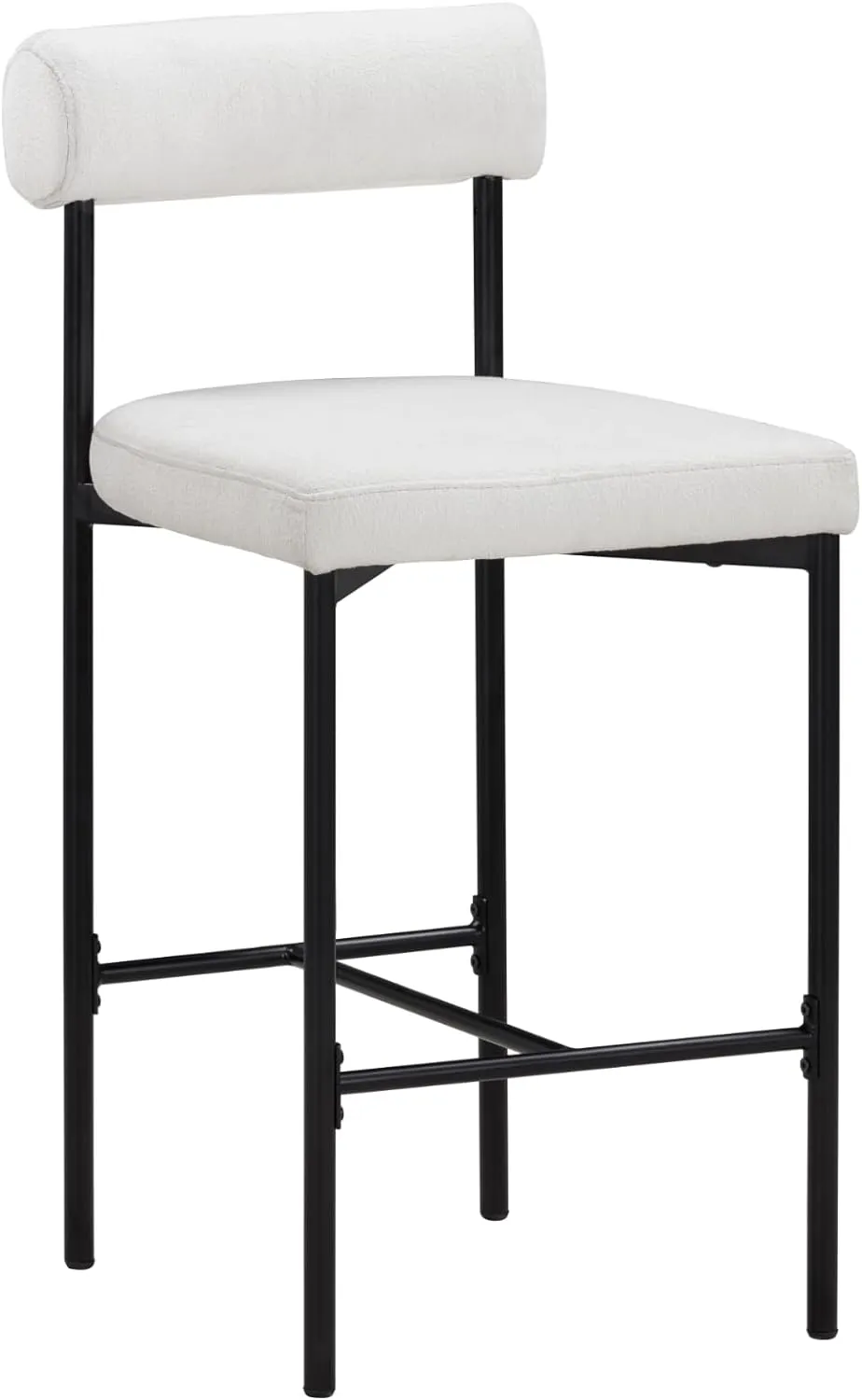 Nathan James Dahlia Counter Height Chair, Boucle Upholstered Modern Barstool with Back, Mid-Century Metal Legs and Padded Cushion for Kitchen, Island and Bars, Light Cream Boucle/Black, Set of 2