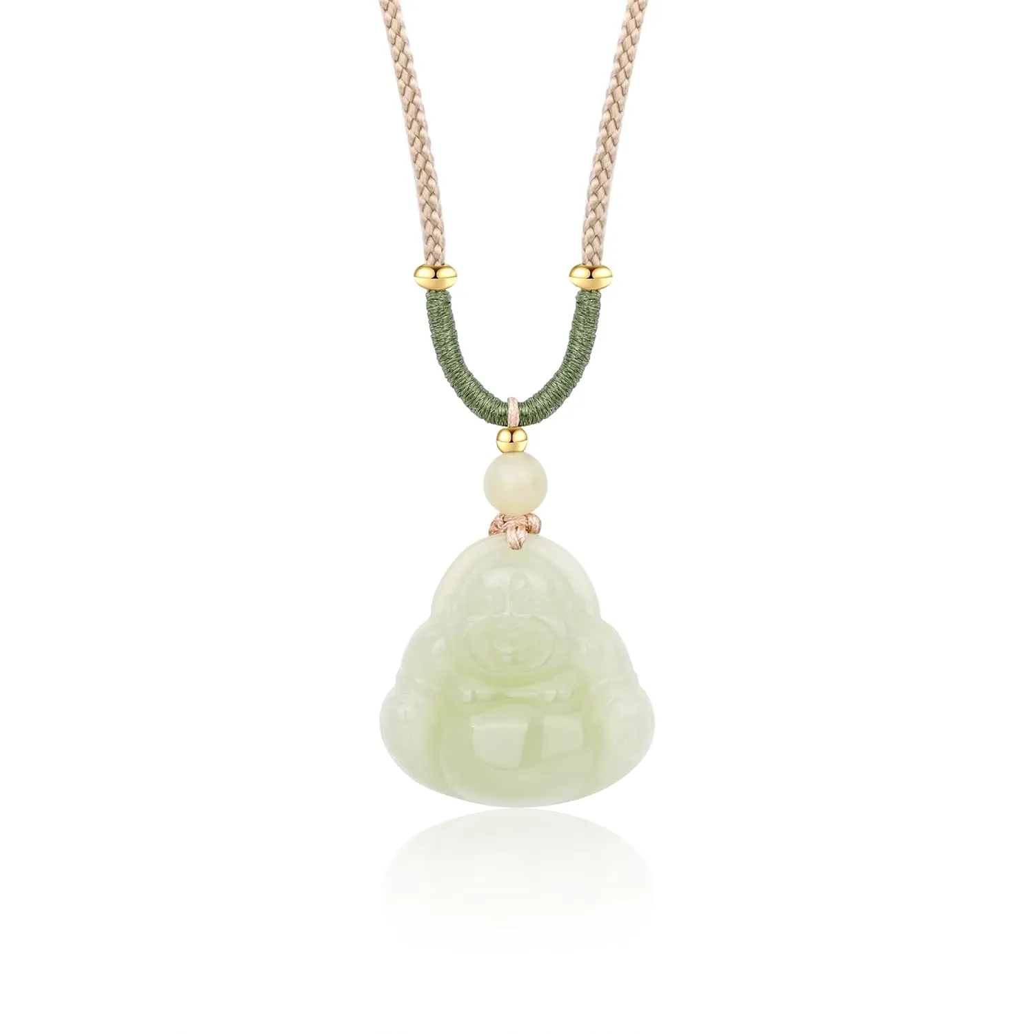 Natural Hetian Jade Happy Laughing Buddha Pendant Necklace for Women, Green Vintage Lucky Buddha Necklace Jewelry Gift Green Jade necklace Jewelry for Women Men