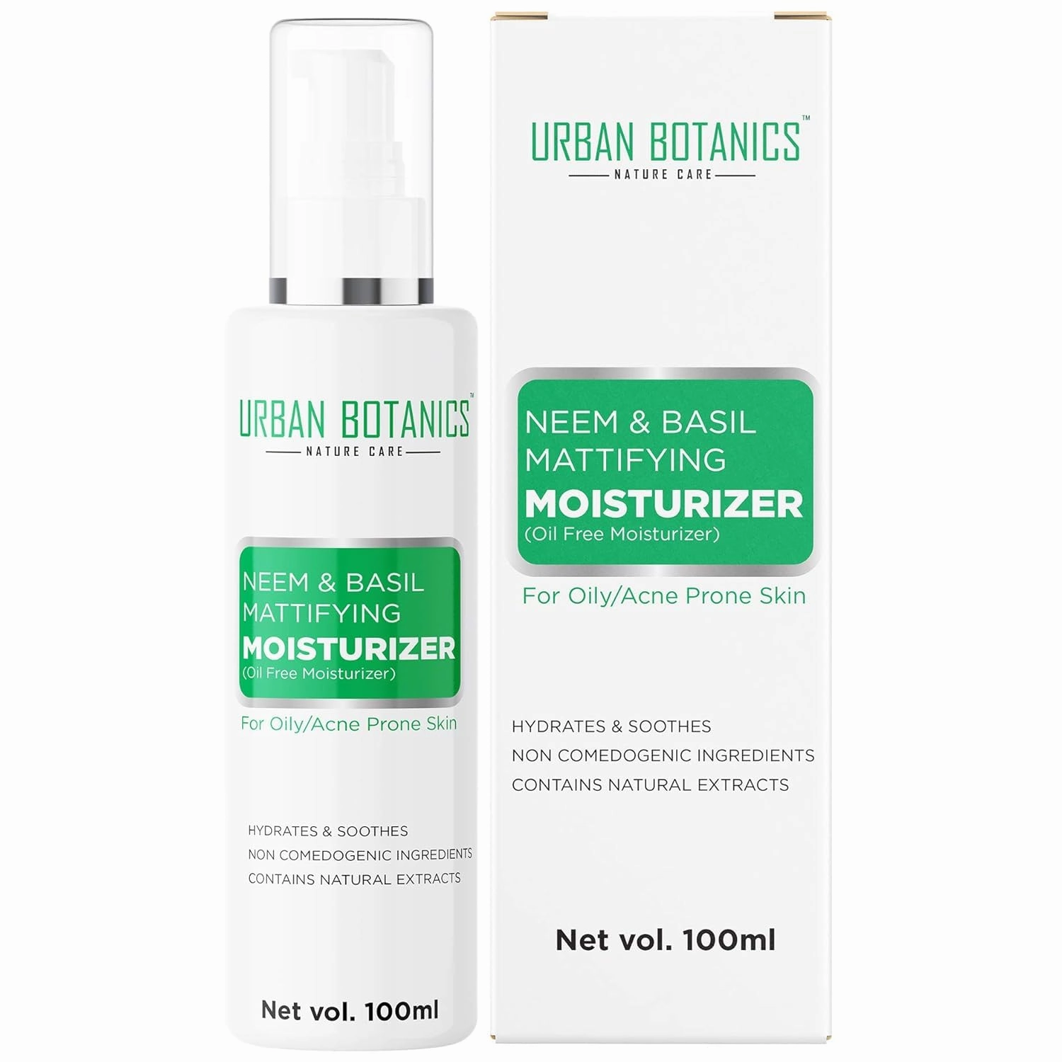 Natural Oil Free Moisturizer For Face - Mattifying Moisturiser Face Crea for Oily/Acne Prone/Normal Skin - with Neem & Basil Extract, Face Moisturizer For Women & men - 100ml