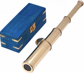 Nautical Solid Brass Handheld Telescope Blue Wooden Box Pirate Spyglass Sailor Scope Antique Pirate Telescopes Home & Table Decor