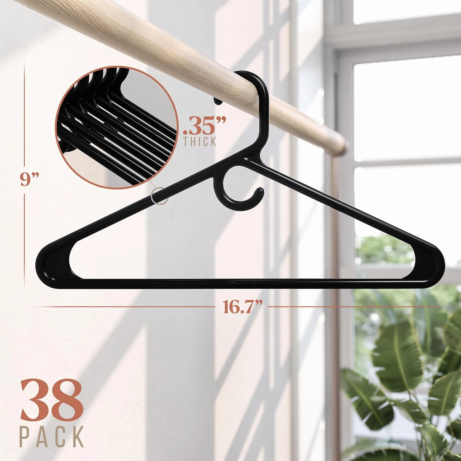 NEATERIZE Ultra Heavy Duty Plastic Clothes Hangers - Black - Durable Coat, Suit and Clothes Hanger. Perchas De Ropa (38 Pack - Black)