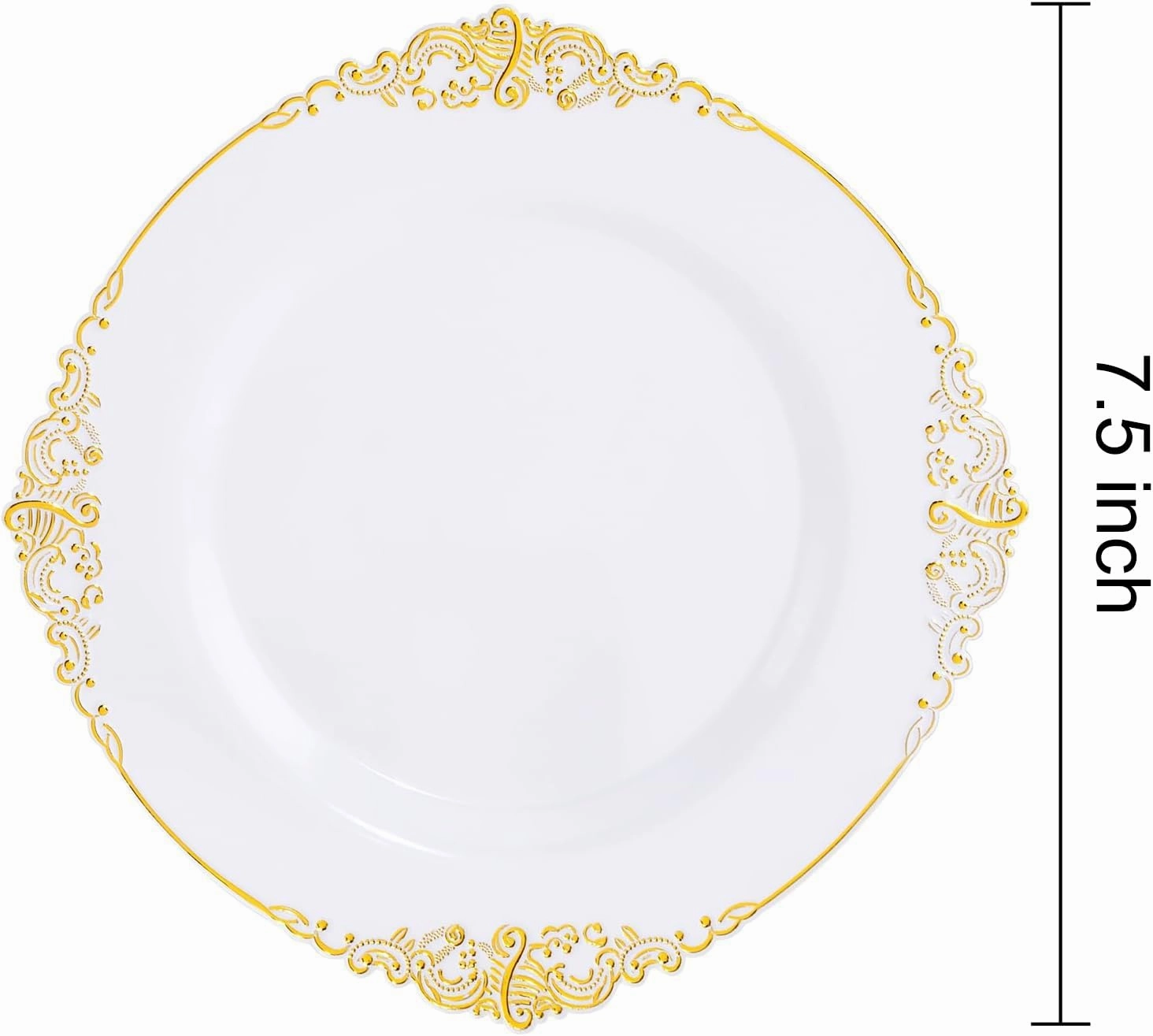 Nervure 100PCS White and Gold Plastic Plates - 7.5inch Gold Disposable Plates - Heavyweight Plastic Plates - Dessert Plates for Wedding & Party & Father's Day & Christmas