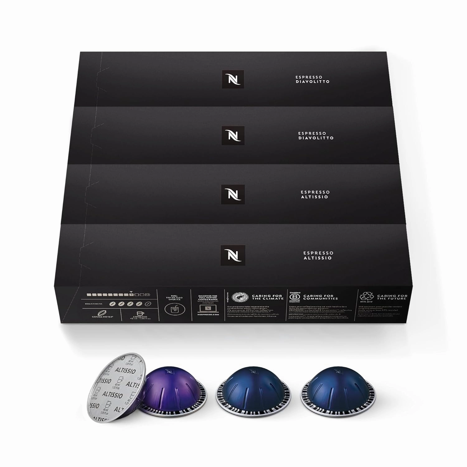 Nespresso Capsules Vertuo, Espresso Bold Variety Pack, Medium and Dark Roast Coffee, 40-Count Espresso Pods, Brews 1.35oz.