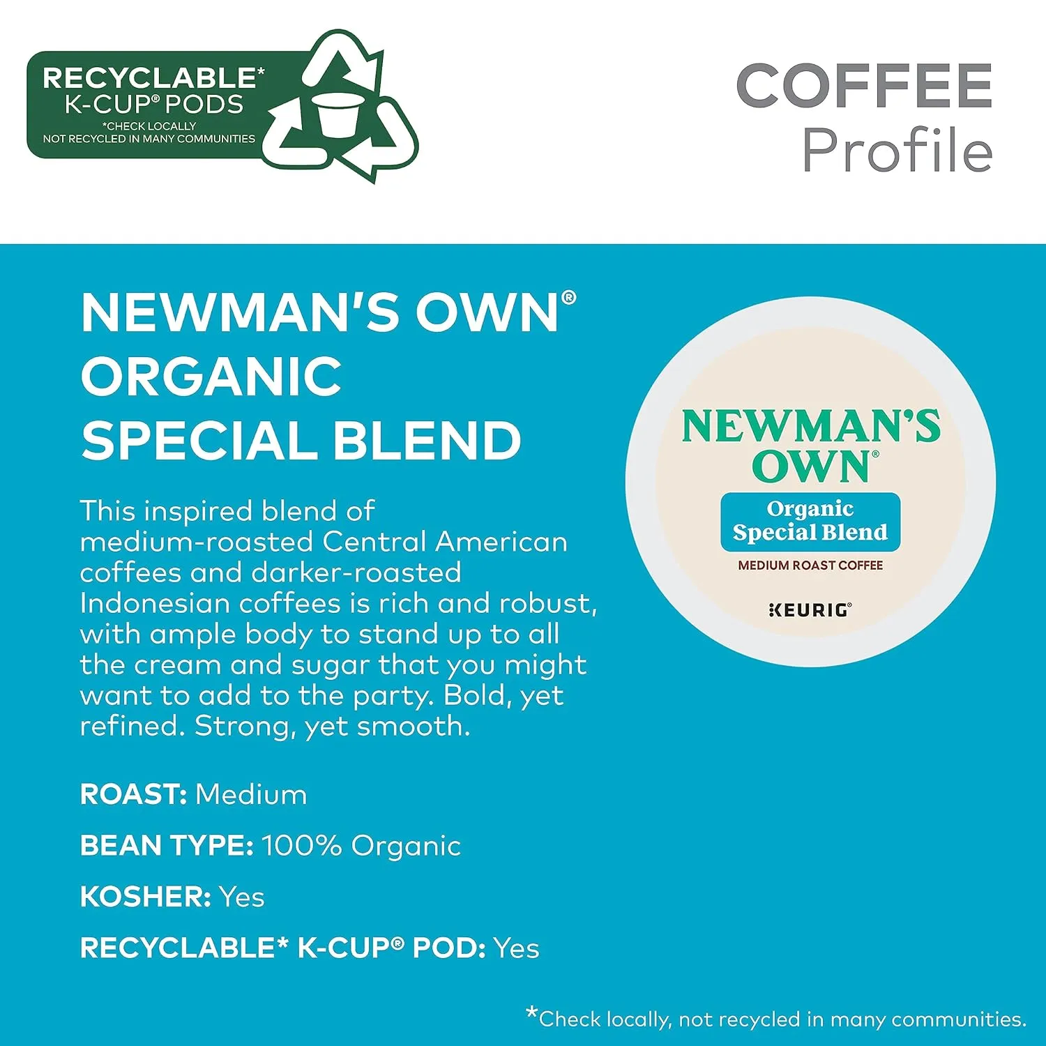 Newman's Own Organics Special Blend Keurig Single-Serve K-Cup Pods, Medium Roast Coffee, 72 Count