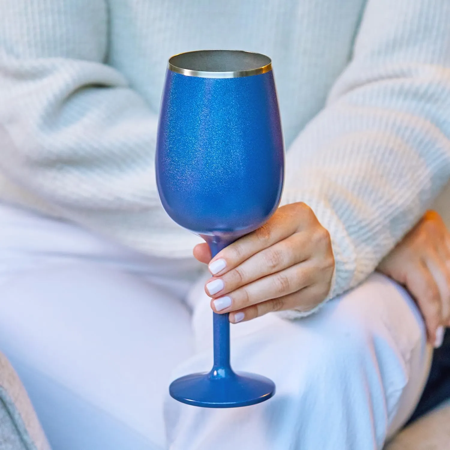 NEWPORT Stemware Collection Premium Vacuum Insulated Stainless Steel Wine Glass, Lightweight Wine Glass, Unbreakable & Drinks Stay Cold, Non-Slip Silicon Base, Cocktail Glasses, 12oz, Dark Walnut