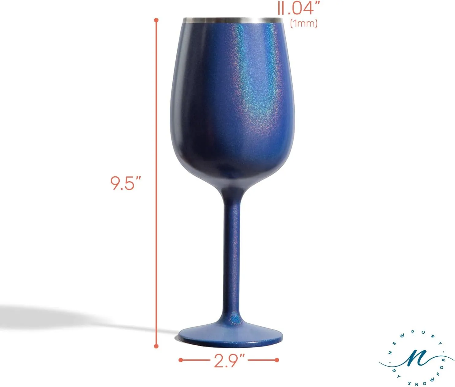 NEWPORT Stemware Collection Premium Vacuum Insulated Stainless Steel Wine Glass, Lightweight Wine Glass, Unbreakable & Drinks Stay Cold, Non-Slip Silicon Base, Cocktail Glasses, 12oz, Shimmer Blue