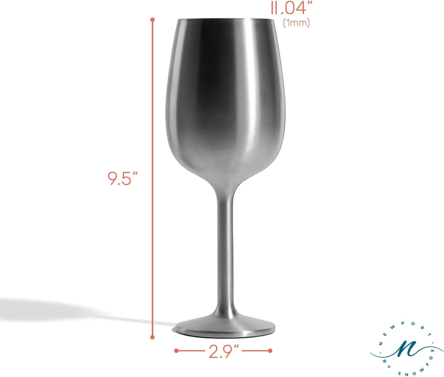 NEWPORT Stemware Collection Premium Vacuum Insulated Stainless Steel Wine Glass, Lightweight Wine Glass, Unbreakable & Drinks Stay Cold, Non-Slip Silicon Base, Cocktail Glasses, 12oz, Steel