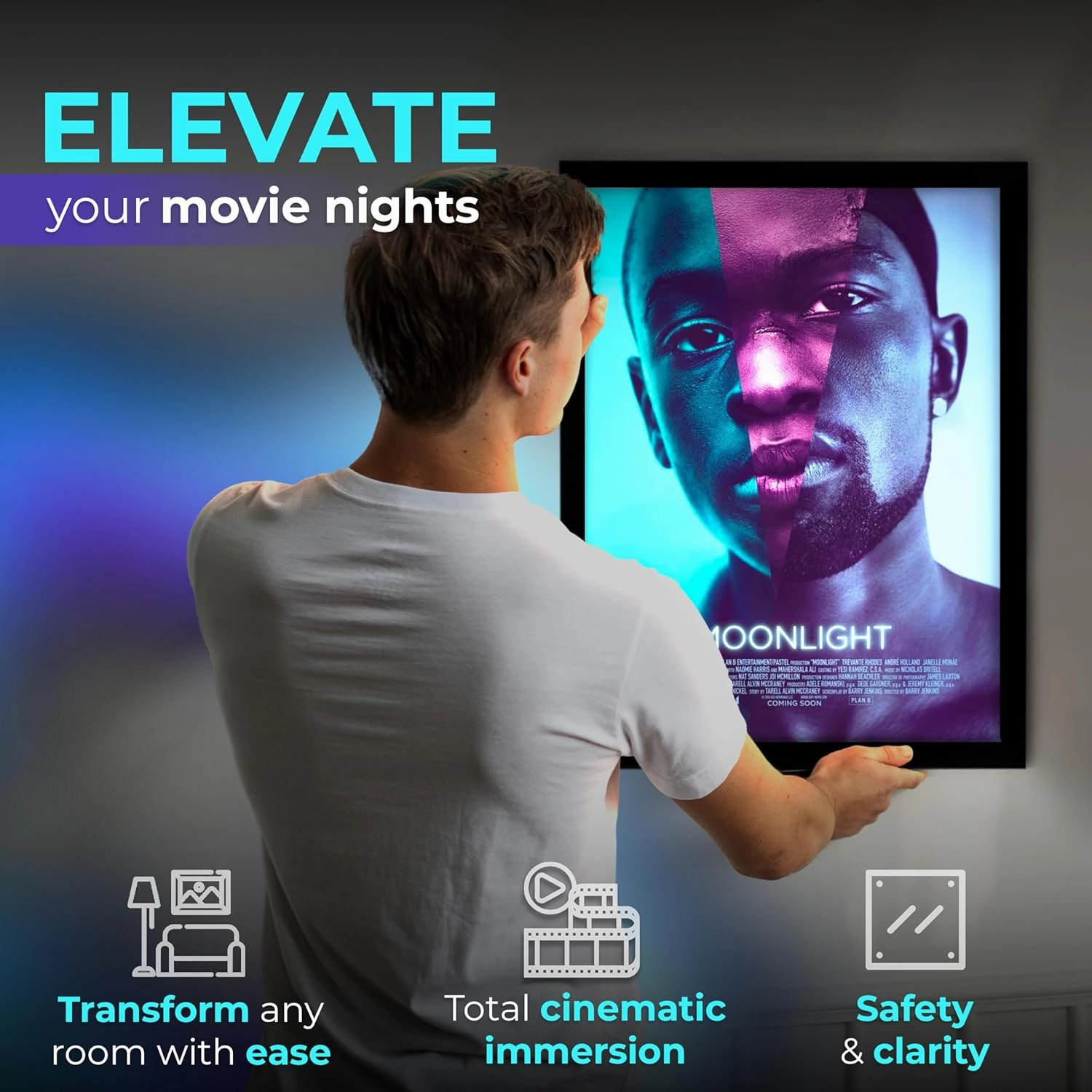 NexaFrame LED Backlit Movie Poster Frame - 18 x 24 Black Cinema Box for Posters, Framed Wall Art Lights For Paintings & Pictures, Digital Signage Display, Lighted Theater Advertising Signs, Light Box