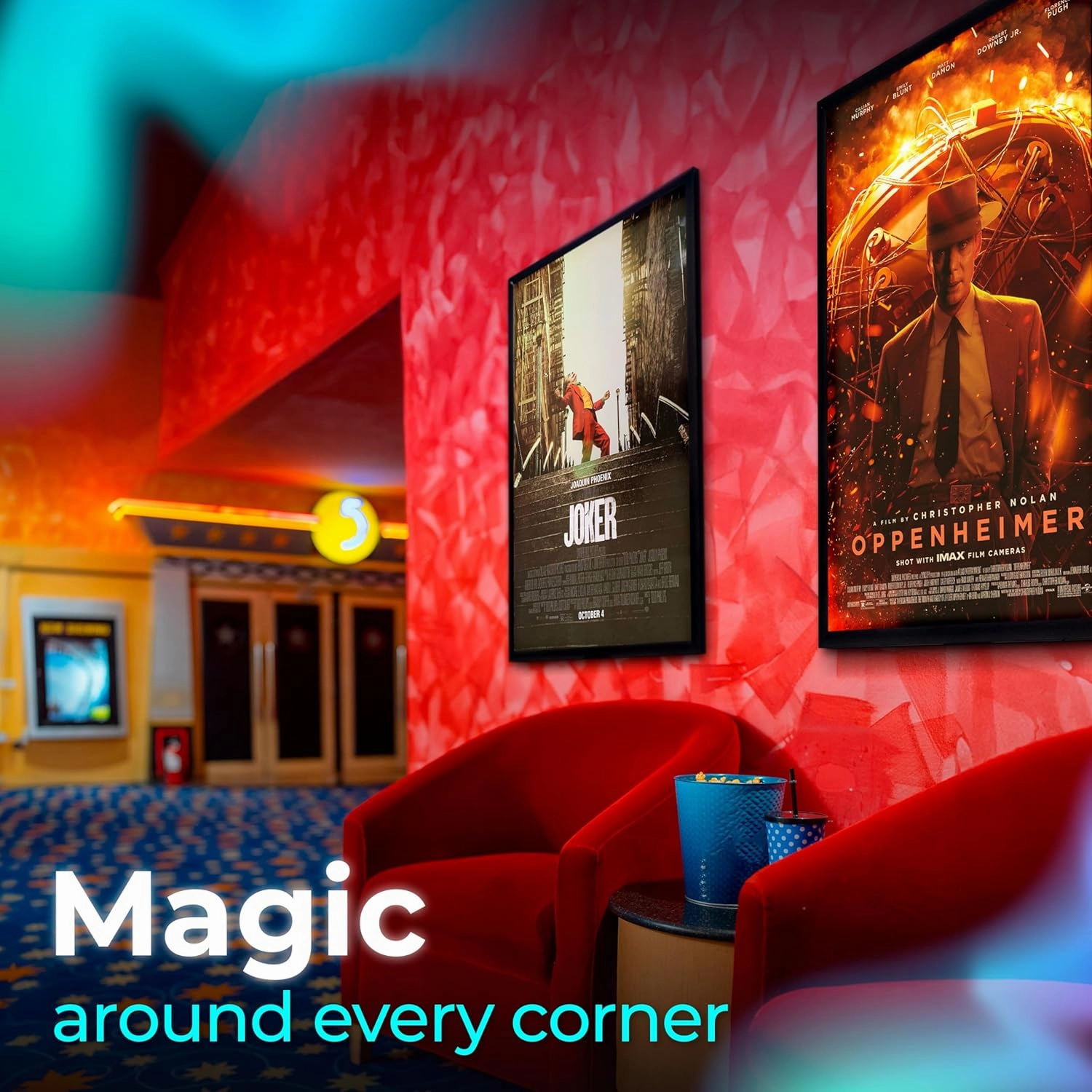 NexaFrame LED Backlit Movie Poster Frame - 18 x 24 Black Cinema Box for Posters, Framed Wall Art Lights For Paintings & Pictures, Digital Signage Display, Lighted Theater Advertising Signs, Light Box