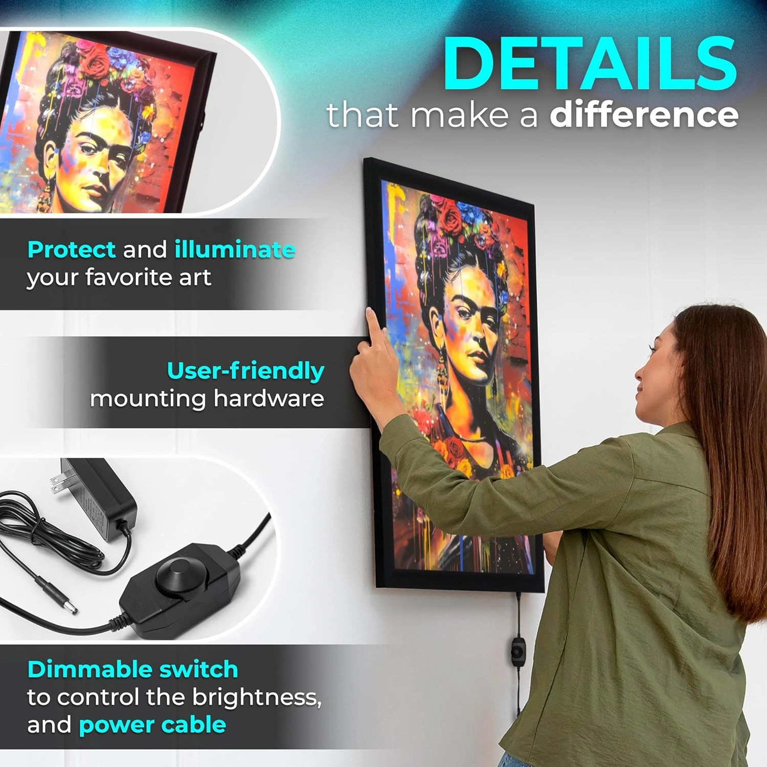 NexaFrame LED Backlit Movie Poster Frame - 18 x 24 Black Cinema Box for Posters, Framed Wall Art Lights For Paintings & Pictures, Digital Signage Display, Lighted Theater Advertising Signs, Light Box