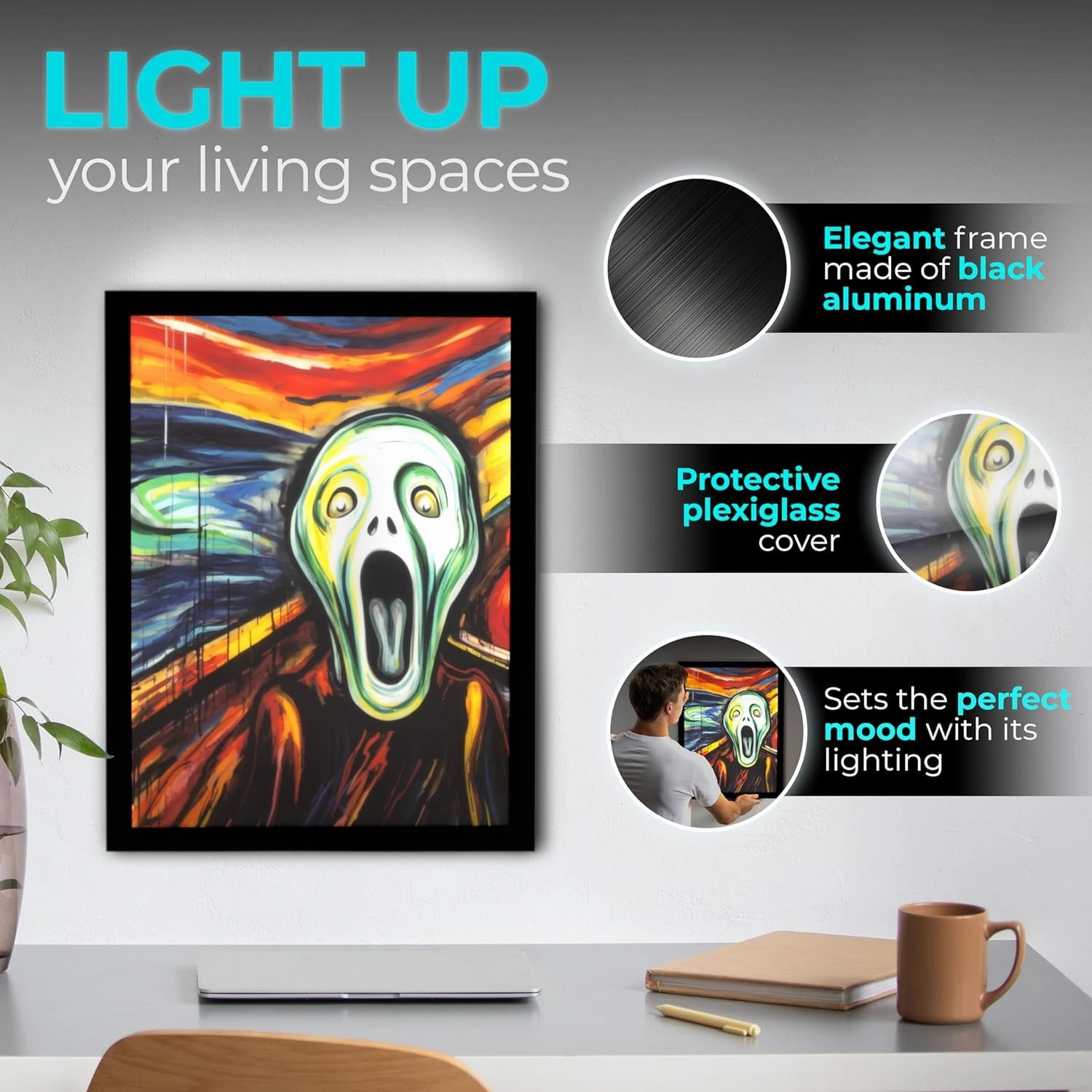 NexaFrame LED Backlit Movie Poster Frame - 18 x 24 Black Cinema Box for Posters, Framed Wall Art Lights For Paintings & Pictures, Digital Signage Display, Lighted Theater Advertising Signs, Light Box