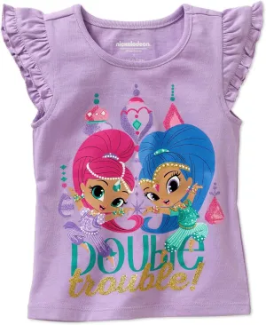 Nickelodeon Shimmer and Shine Girl's Short Sleeves Tee Shirt for Toddlers, Glitter Details, Gray