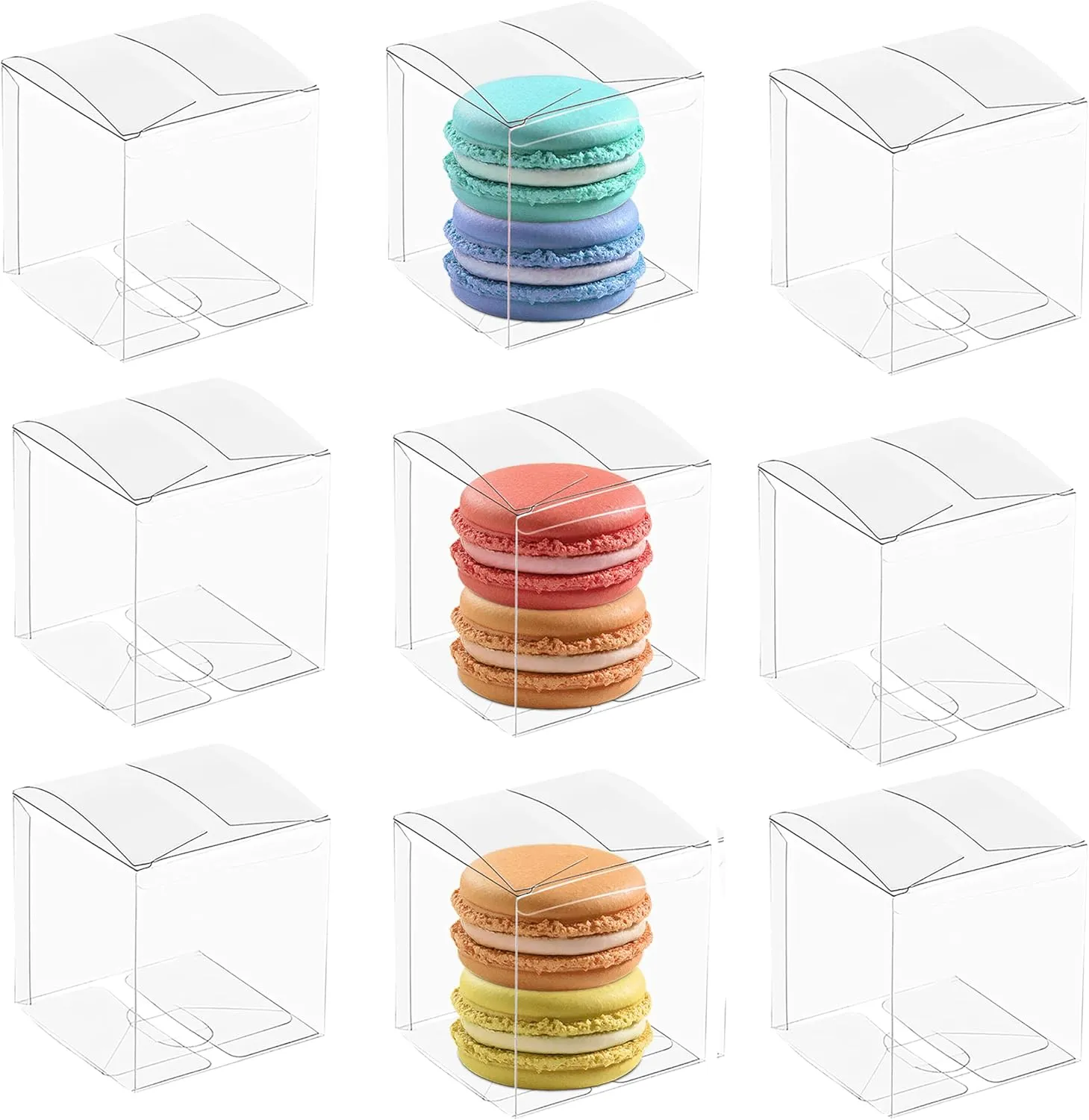 Nicunom 120 PCS Clear Favor Boxes, 2" x 2" x 2" Plastic Favors Boxes Gift Boxes Transparent Cube Boxes Single Individual Packaging for Macaron Candy Minigifts Wedding Party Baby Shower