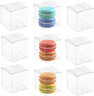 Nicunom 120 PCS Clear Favor Boxes, 2" x 2" x 2" Plastic Favors Boxes Gift Boxes Transparent Cube Boxes Single Individual Packaging for Macaron Candy Minigifts Wedding Party Baby Shower