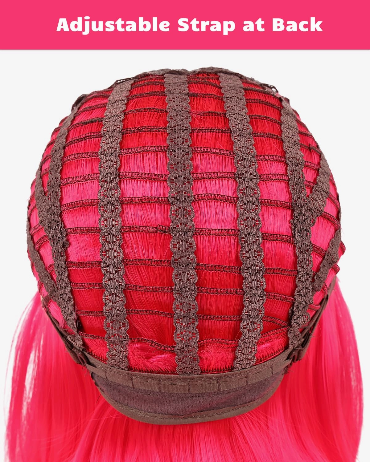 NOTICEME Hot Pink Bob Wig with Bangs, Short Straight Costume Hot Pink Wig for Women Cosplay, Synthetic Hair, 14in