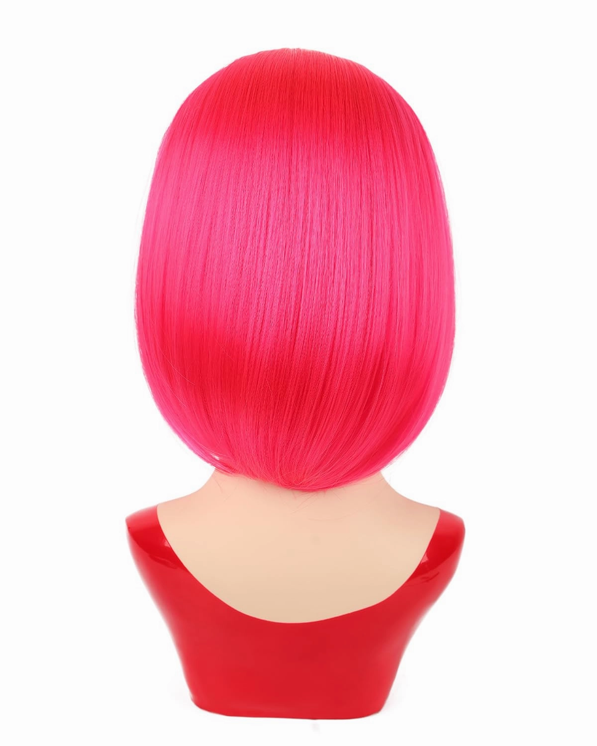 NOTICEME Hot Pink Bob Wig with Bangs, Short Straight Costume Hot Pink Wig for Women Cosplay, Synthetic Hair, 14in