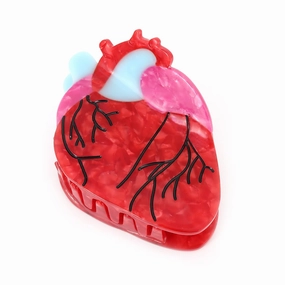 Novelty Anatomical Heart Hair Claw Clip, Red and White, 1 Piece