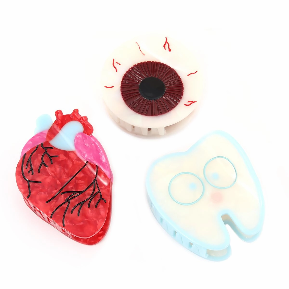 Novelty Anatomical Heart Hair Claw Clip, Red and White, 1 Piece