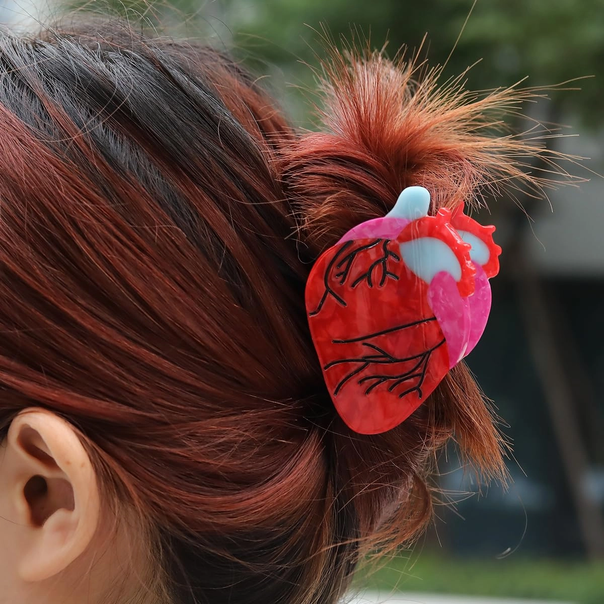 Novelty Anatomical Heart Hair Claw Clip, Red and White, 1 Piece