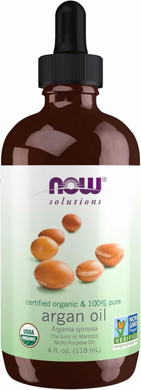 NOW Foods Solutions, Organic Argan Oil, Certified Organic and 100% Pure, "Gold of Morocco" Multi-Purpose Oil, 4-Ounce