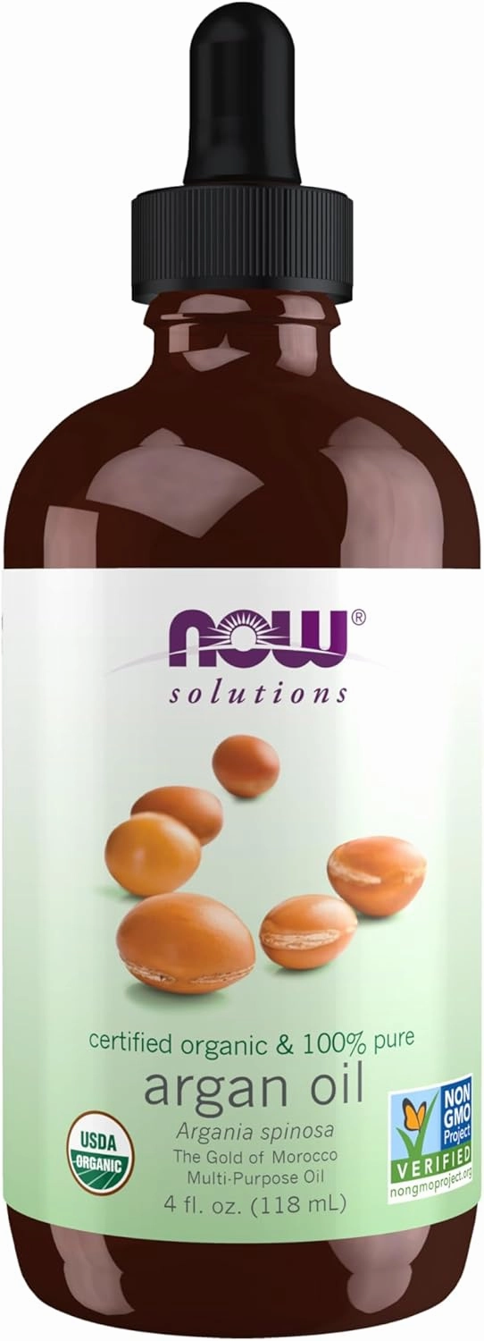 NOW Foods Solutions, Organic Argan Oil, Certified Organic and 100% Pure, "Gold of Morocco" Multi-Purpose Oil, 4-Ounce