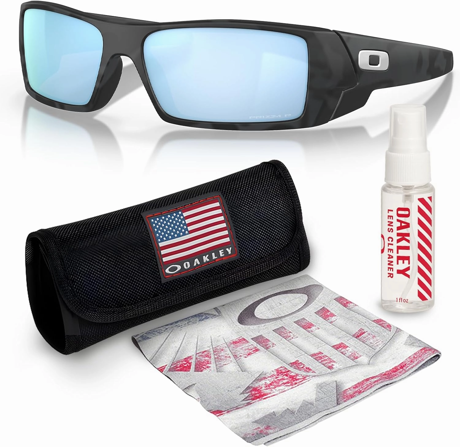 OAKLEY OO9014 GASCAN MATTE BLACK CAMO Frame – PRIZM DEEP WATER POLAR Lens, Polarized Rectangle Shape Sunglasses with Official Eyewear Kit Bundle
