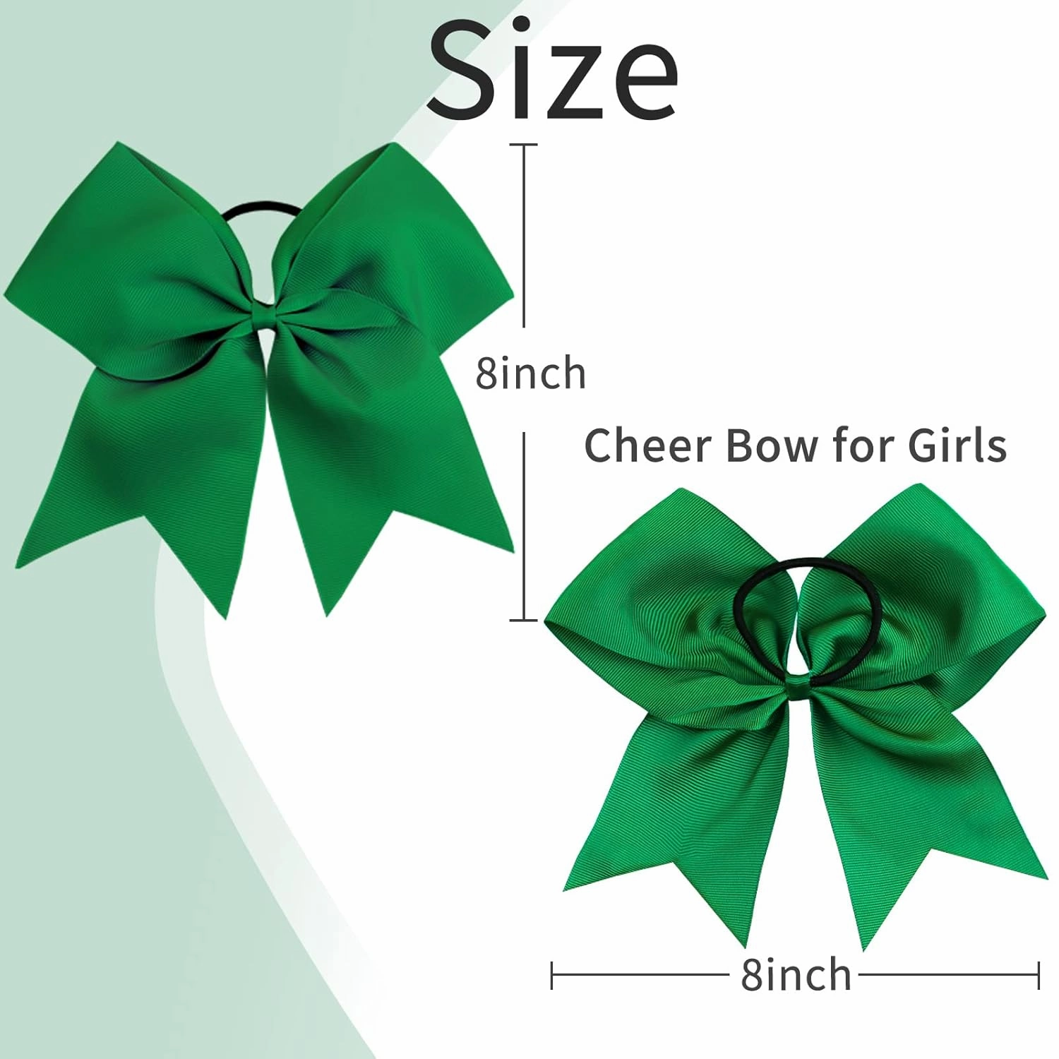 Oaoleer 21PCS 8" Large Cheer Bows Forest Green Bows Jumbo Cheerleader Bow with Ponytail Holder Elastic Band Handmade for Cheerleading Teen Girls College Sports