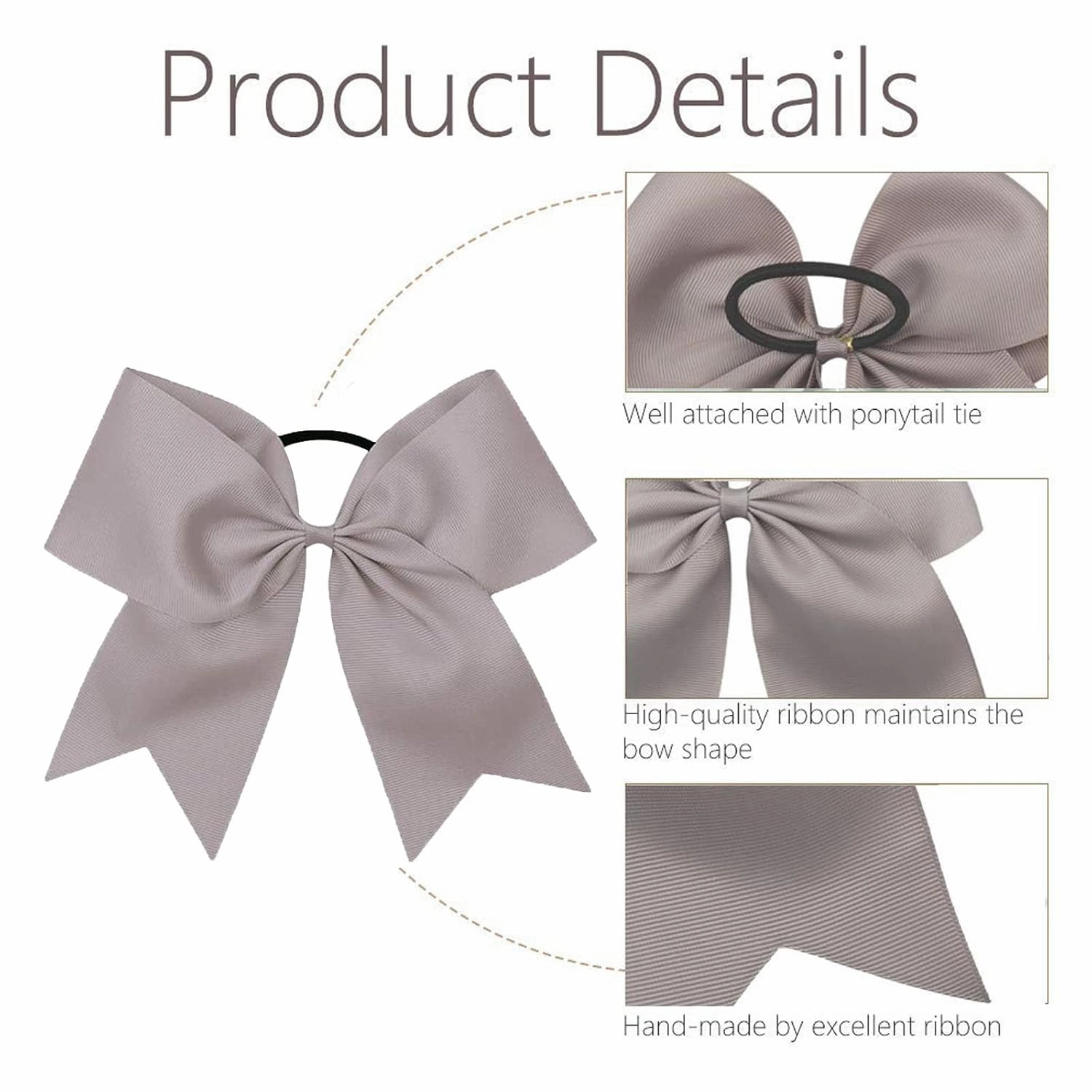 Oaoleer 21PCS 8" Large Cheer Bows Gray Bows Jumbo Cheerleader Bow with Ponytail Holder Elastic Band Handmade for Cheerleading Teen Girls College Sports