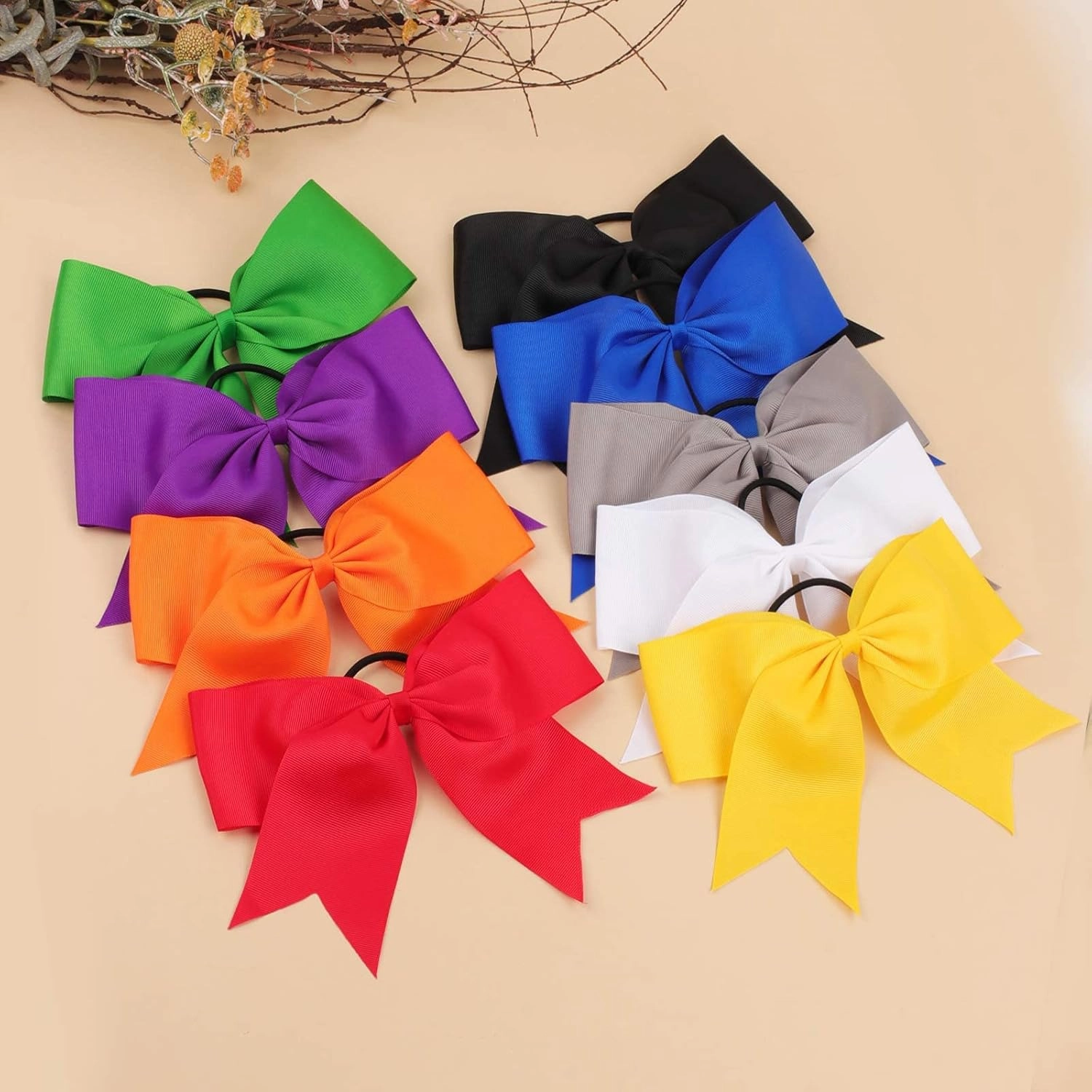 Oaoleer 21PCS 8" Large Cheer Bows Gray Bows Jumbo Cheerleader Bow with Ponytail Holder Elastic Band Handmade for Cheerleading Teen Girls College Sports