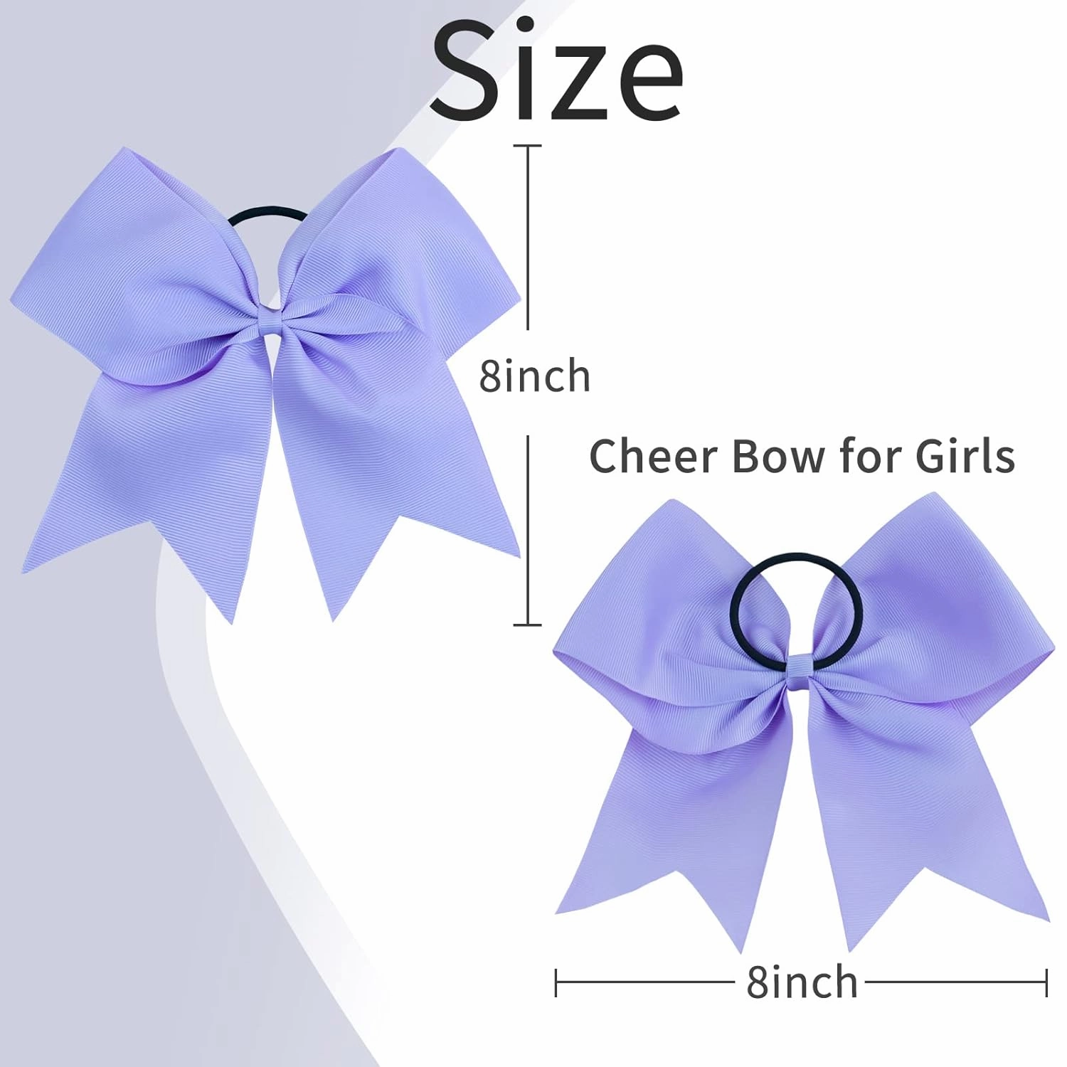 Oaoleer 21PCS 8" Large Cheer Bows Light Purple Bows Jumbo Cheerleader Bow with Ponytail Holder Elastic Band Handmade for Cheerleading Teen Girls College Sports