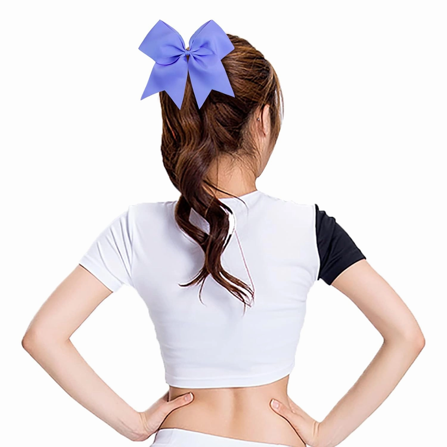 Oaoleer 21PCS 8" Large Cheer Bows Light Purple Bows Jumbo Cheerleader Bow with Ponytail Holder Elastic Band Handmade for Cheerleading Teen Girls College Sports