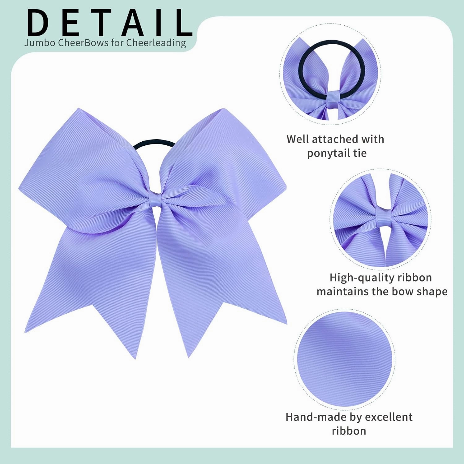Oaoleer 21PCS 8" Large Cheer Bows Light Purple Bows Jumbo Cheerleader Bow with Ponytail Holder Elastic Band Handmade for Cheerleading Teen Girls College Sports