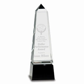 Obelisk Crystal On Black Pedestal Base