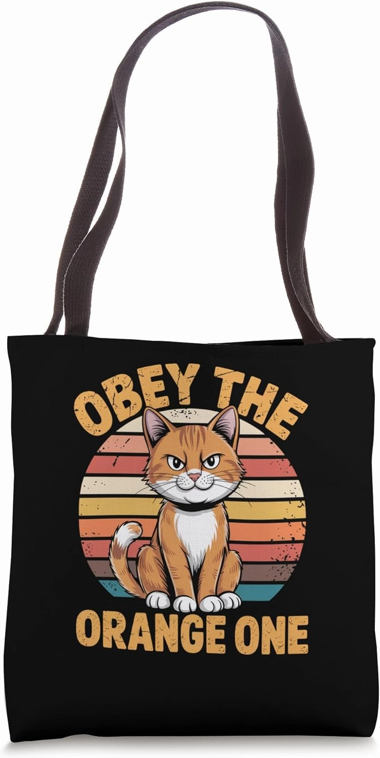 Obey the Orange One Retro Cat Humor for Ginger Pet Parents Tote Bag