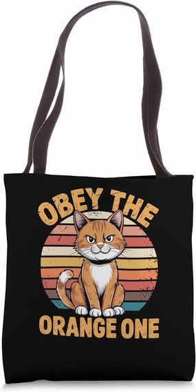 Obey the Orange One Retro Cat Humor for Ginger Pet Parents Tote Bag