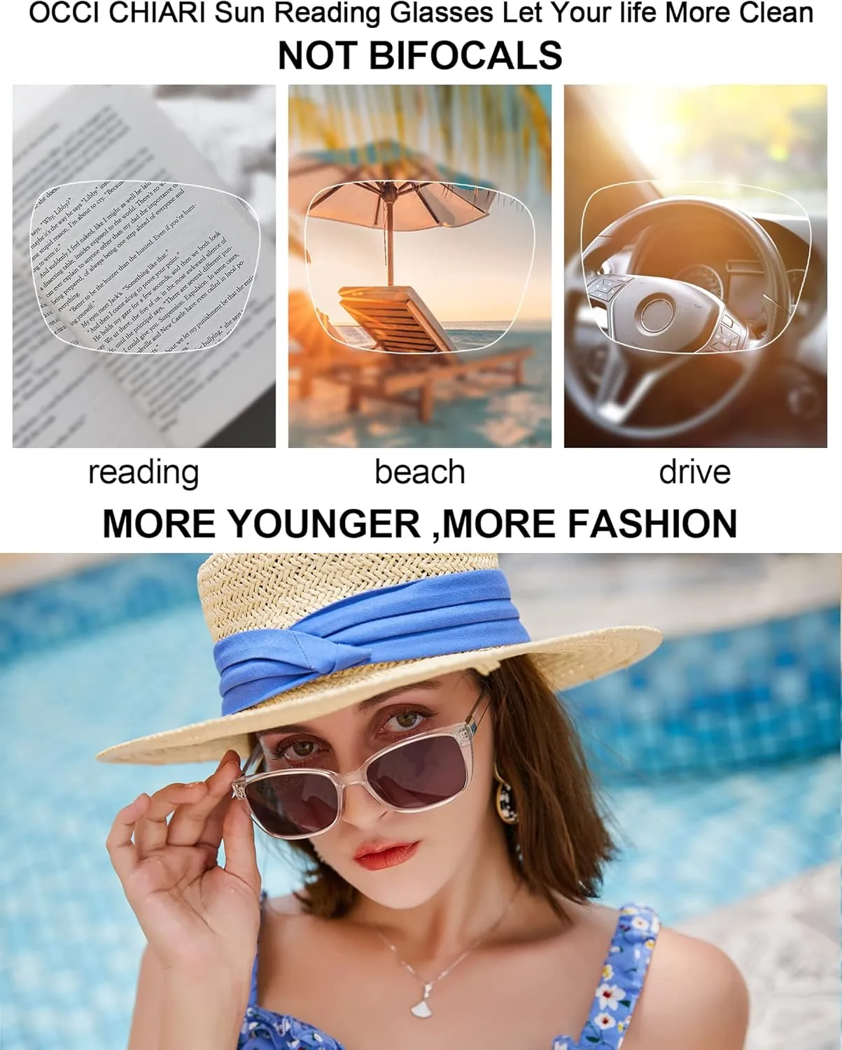 OCCI CHIARI Oversized Reader Sunglasses Women Reading Sunglasses(1.0 1.25 1.5 1.75 2.0 2.25 2.5 2.75 3.0 3.5)
