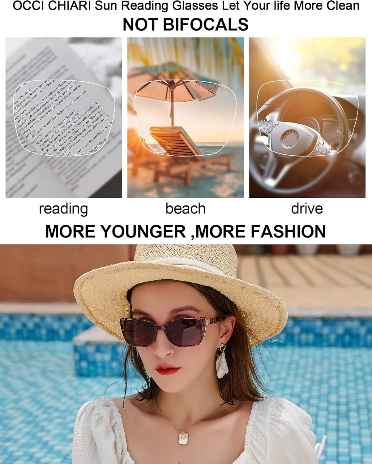 OCCI CHIARI Oversized Reader Sunglasses Women Reading Sunglasses(1.0 1.25 1.5 1.75 2.0 2.25 2.5 2.75 3.0 3.5)