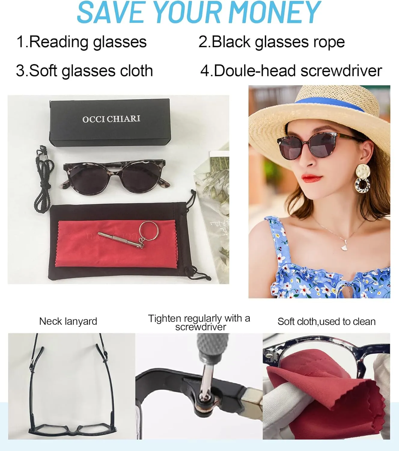 OCCI CHIARI Womens Sunglass Reading Glasses 1.25 Sun Readers with Magnification Outdoor UV400(1.0 1.25 1.5 1.75 2.0 2.25 2.5 2.75 3.0 3.5)