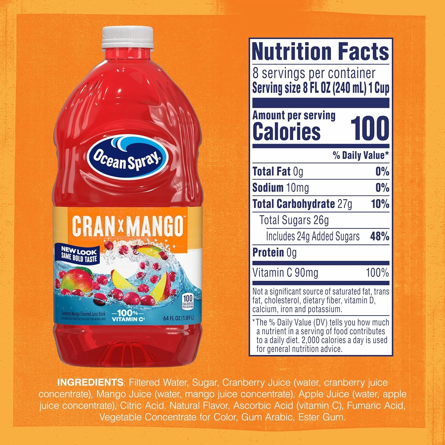 Ocean Spray® Cran-Mango™ Cranberry Mango Juice Drink, 64 Fl Oz Bottle (Pack of 8)