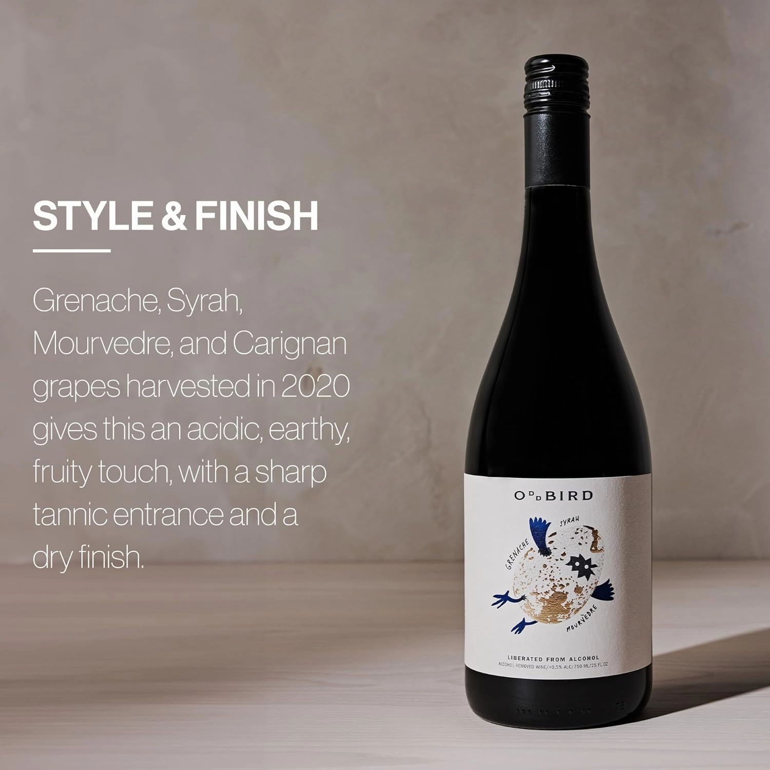 Oddbird GSM Non Alcoholic Red Wine & Blanc de Blancs Sparkling Non Alcoholic Dry White Wine, Gluten Free, Zero Proof with Dealcoholized Grapes, Two 25.4 fl oz Bottles